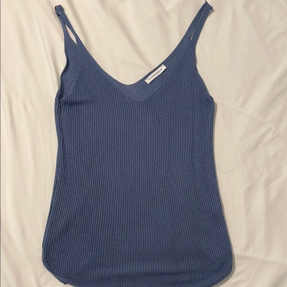 Blue Sleeveless Knit Top